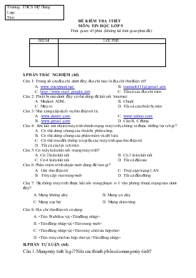 Đề kiểm tra 1tiết môn Tin học lớp 9 trường THCS Mỹ Hưng